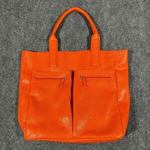 Neiman Marcus Faux Leather Shoulder Tote Bag Orange Snake Skin Pattern Vinyl